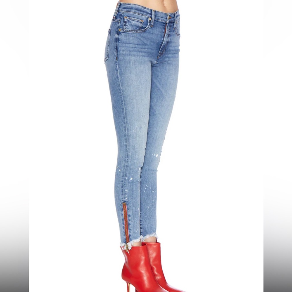 Etienne Marcel Jeans Women’s Red Zipper Indigo Splatter Skinny Jeans size 26